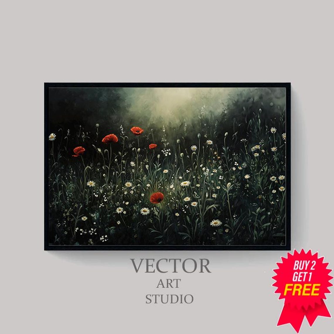 Vintage Dark Floral Art Moody Botanical Flower Painting Print Dark Academia Aesthetics Farmhouse Wall Art - Image 4