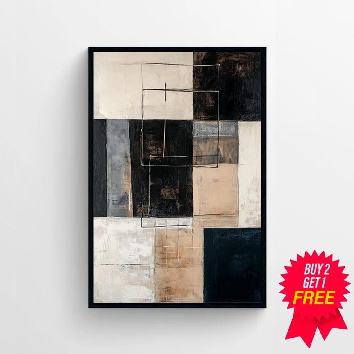 Wabi Sabi Wall Art Wabi Sabi Abstract Art Prints Black And Beige Abstract Art Modern Minimalist Wall Art - Image 4