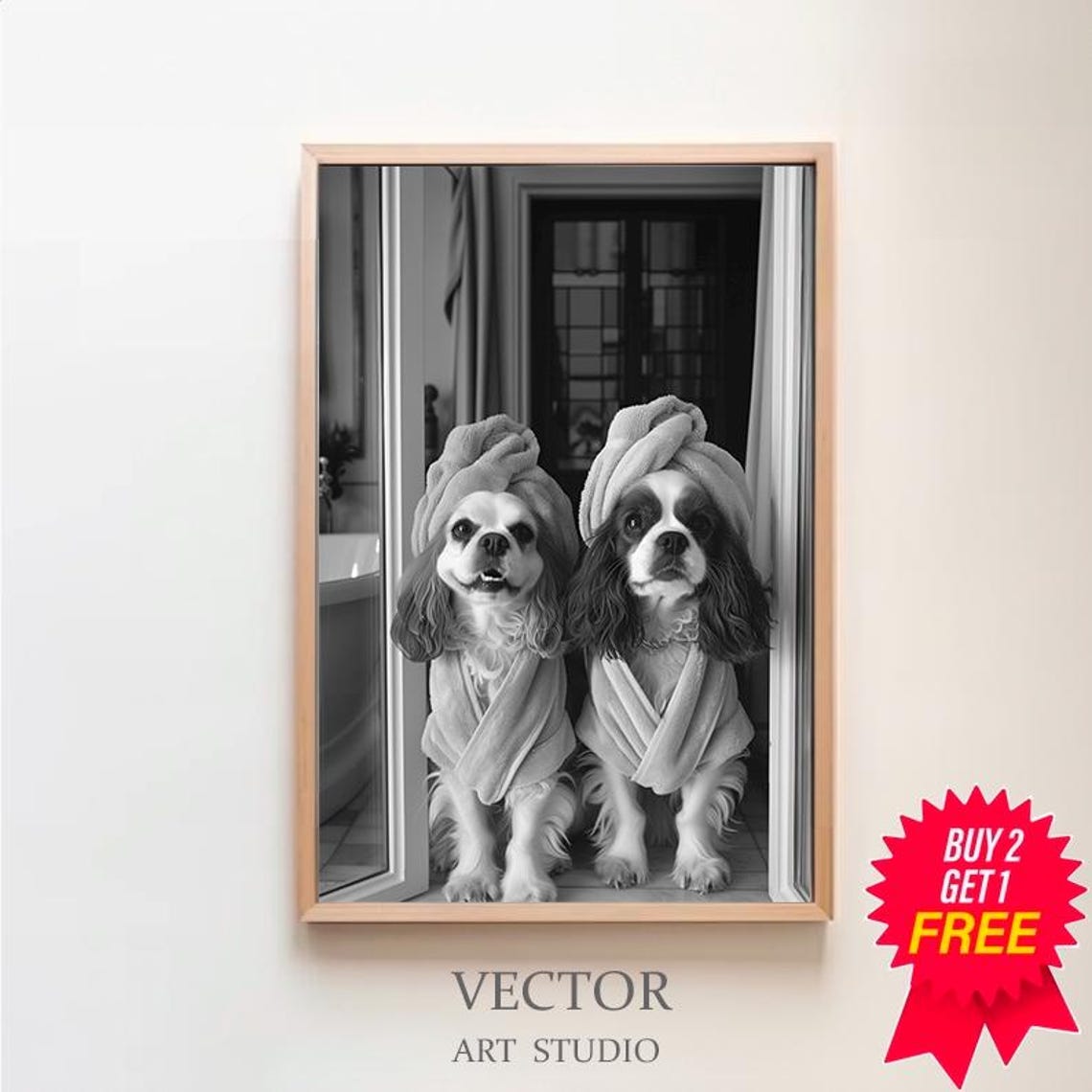 Two Cavalier Spaniels with Towel Turbans Spa Duo Funny Poster