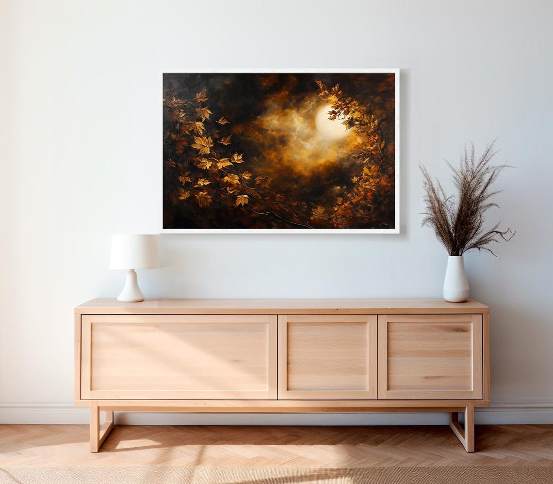 Glowing Golden Moon Behind Autumn Branches Moody Fall Poster - Image 2