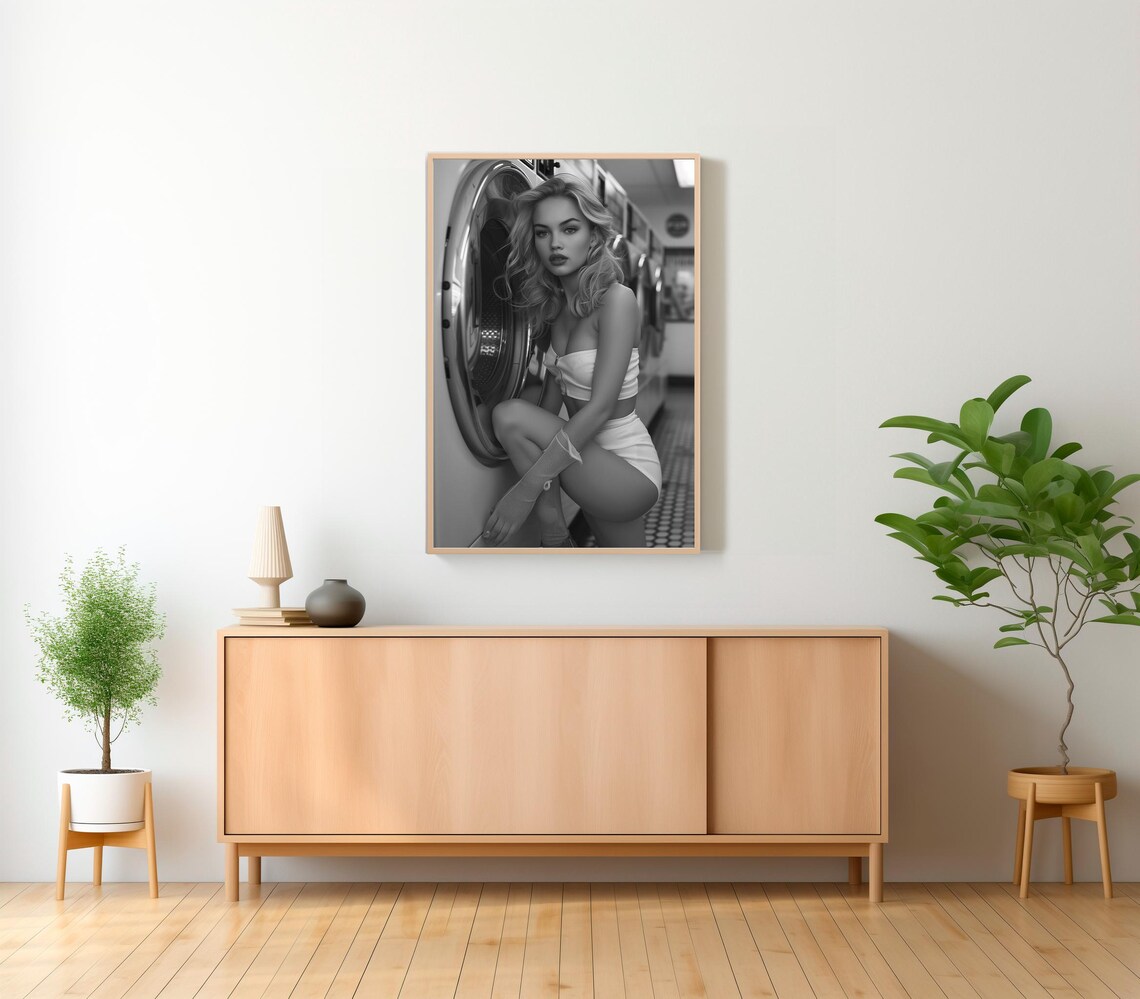 Vintage Blonde Pin Up Girl by Laundromat Washing Machine Photo Poster - Image 2