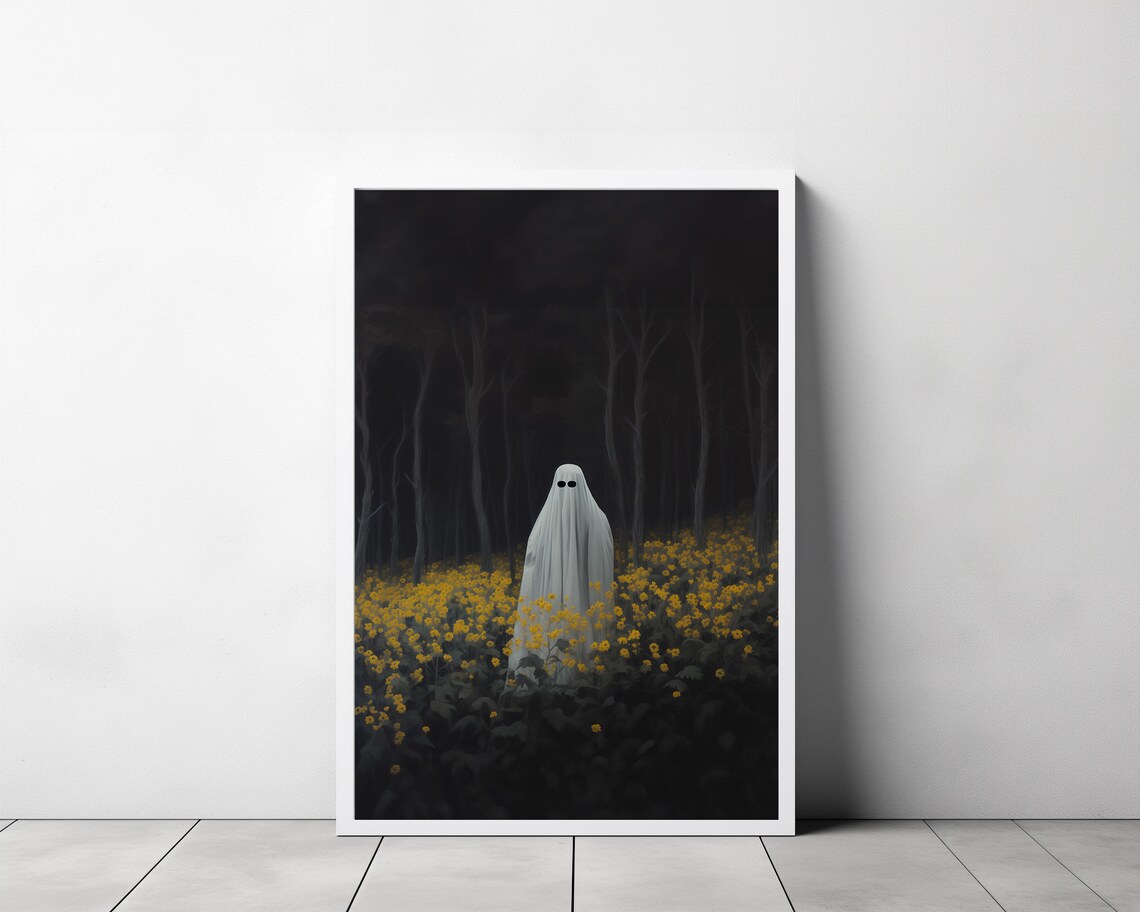 Ghost Standing Alone in a Field of Yellow Wildflowers Poster - Image 3