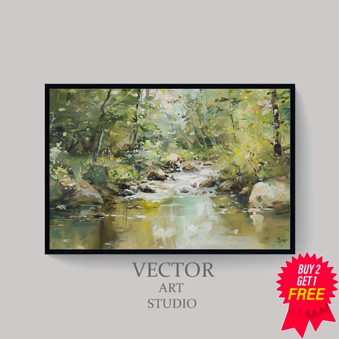Spring Stream Landscape Painting Frame Tv Art Easter Green Earthy Summer Tv Decor Spring Forest River Scenery Screensaver - Image 4
