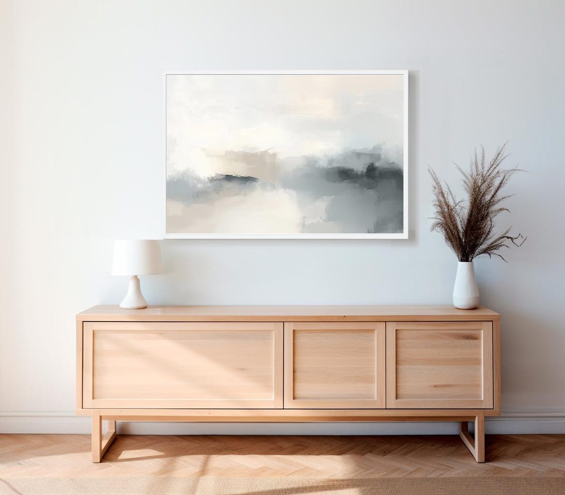 Soft Neutral Abstract Watercolor Wash Minimalist Beige Print - Image 2