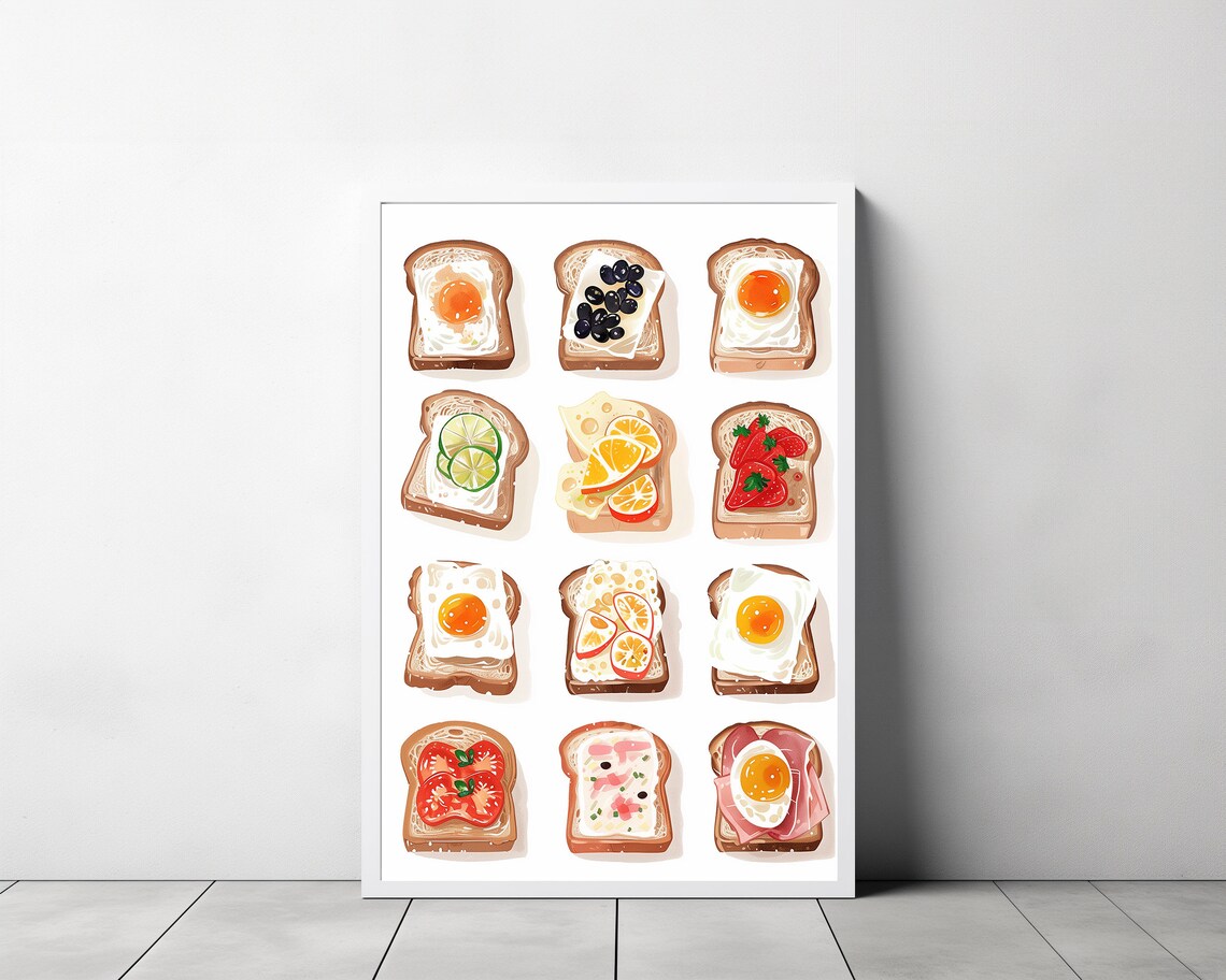 Toast Breakfast Print Avocado Toast Decor Trendy Kitchen Wall Art Kitchen Decor Minimalist Food Ingredient Print Foodie Art Print - Image 3
