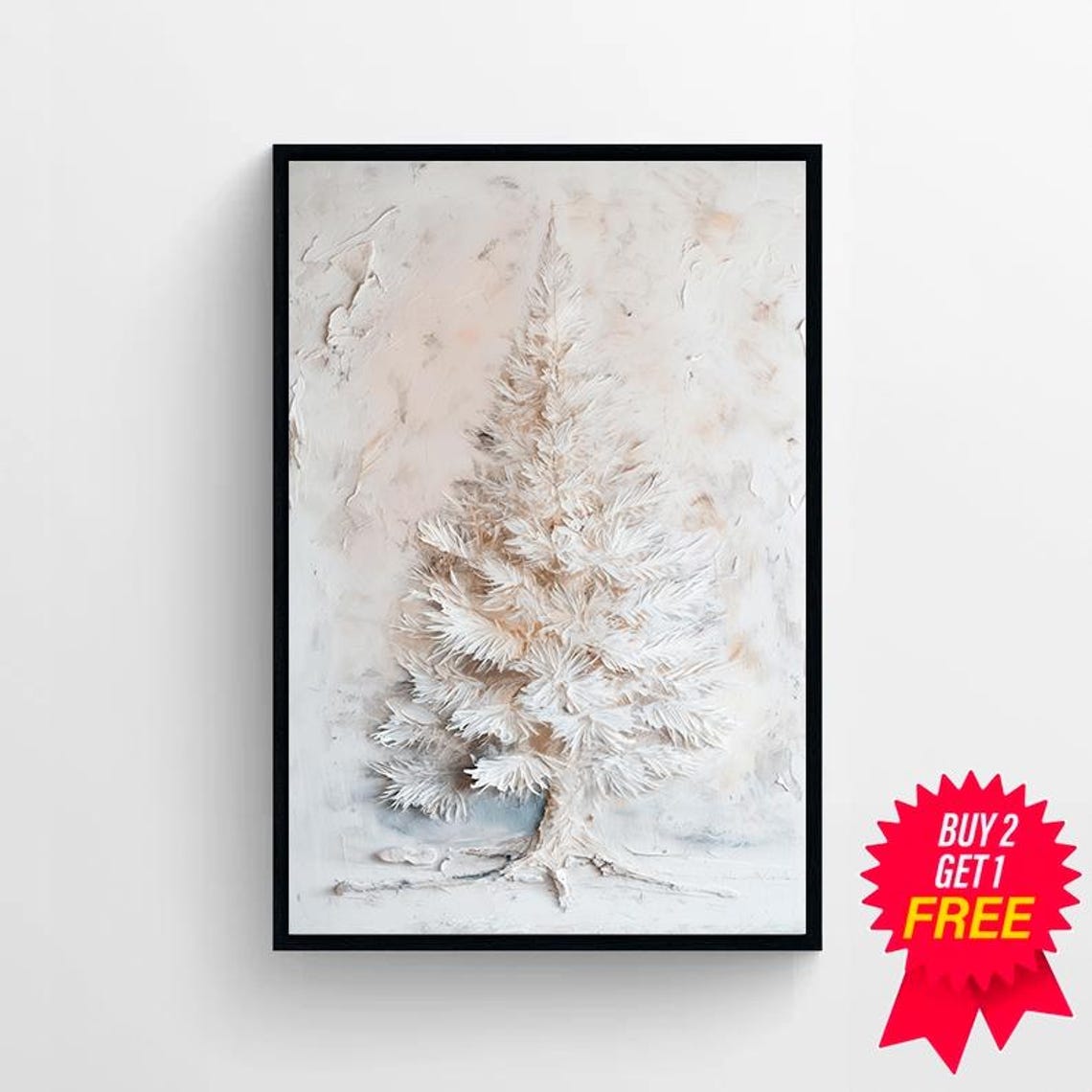 White Christmas Tree On Textured Neutral Background Painting Poster - Image 4