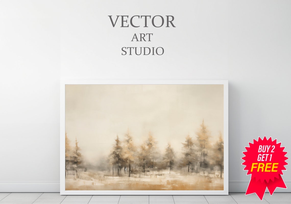 Misty Pine Treeline Abstract Minimalist Winter Landscape Poster - Image 3