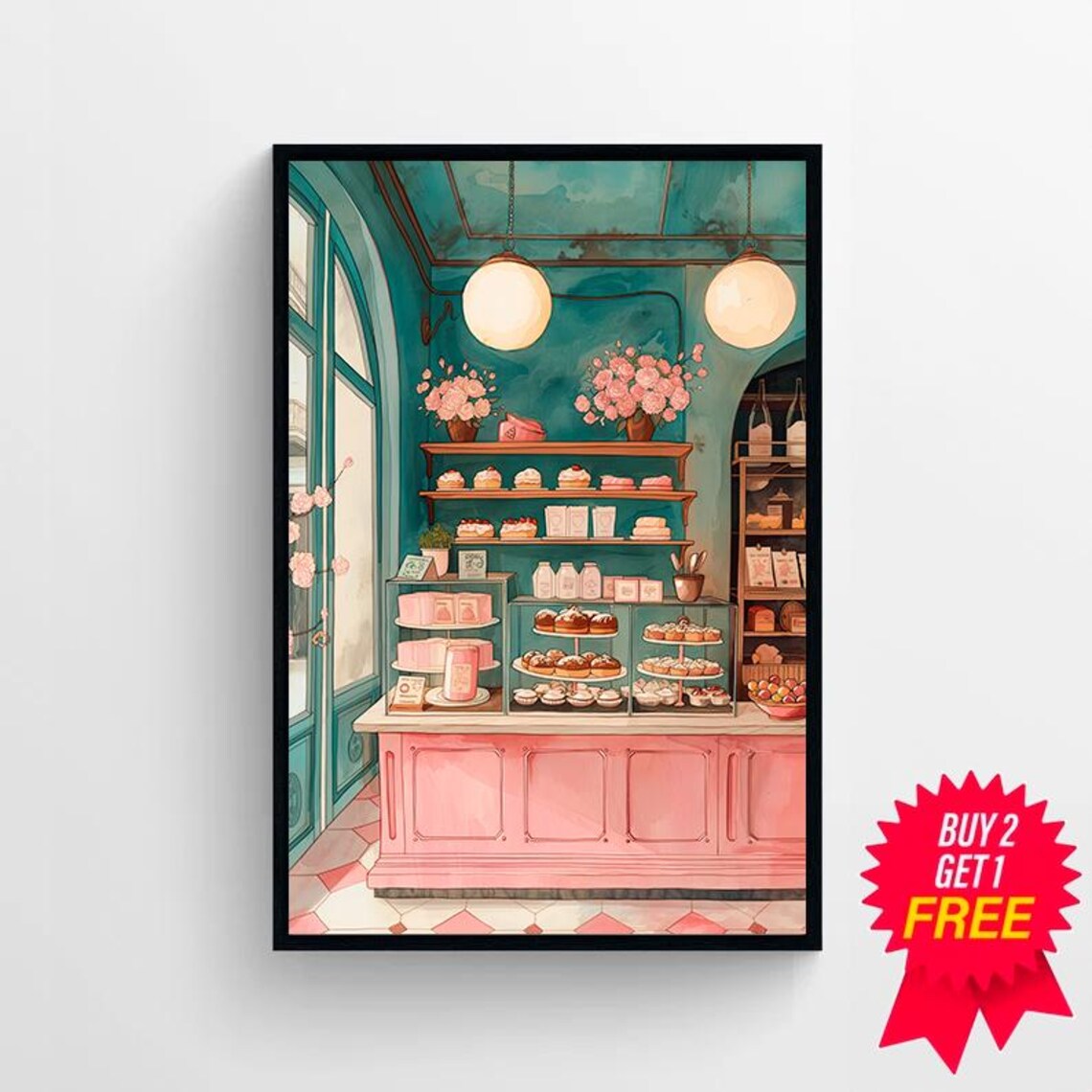 Cake Bakery Cafe Poster, Danish Pastel Watercolor - Image 4