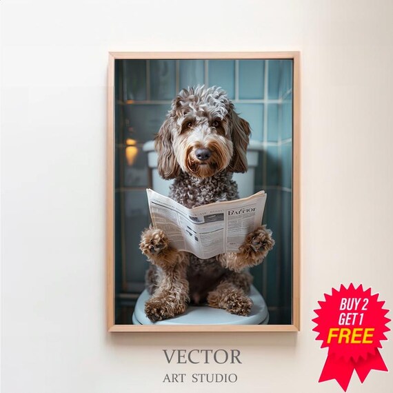 Labradoodle Auf Toilette Und Liest Zeitung Badezimmer Bild Badezimmer Deko Labradoodle Geschenk Einrichtung Ideen Badezimmer Funny Picture