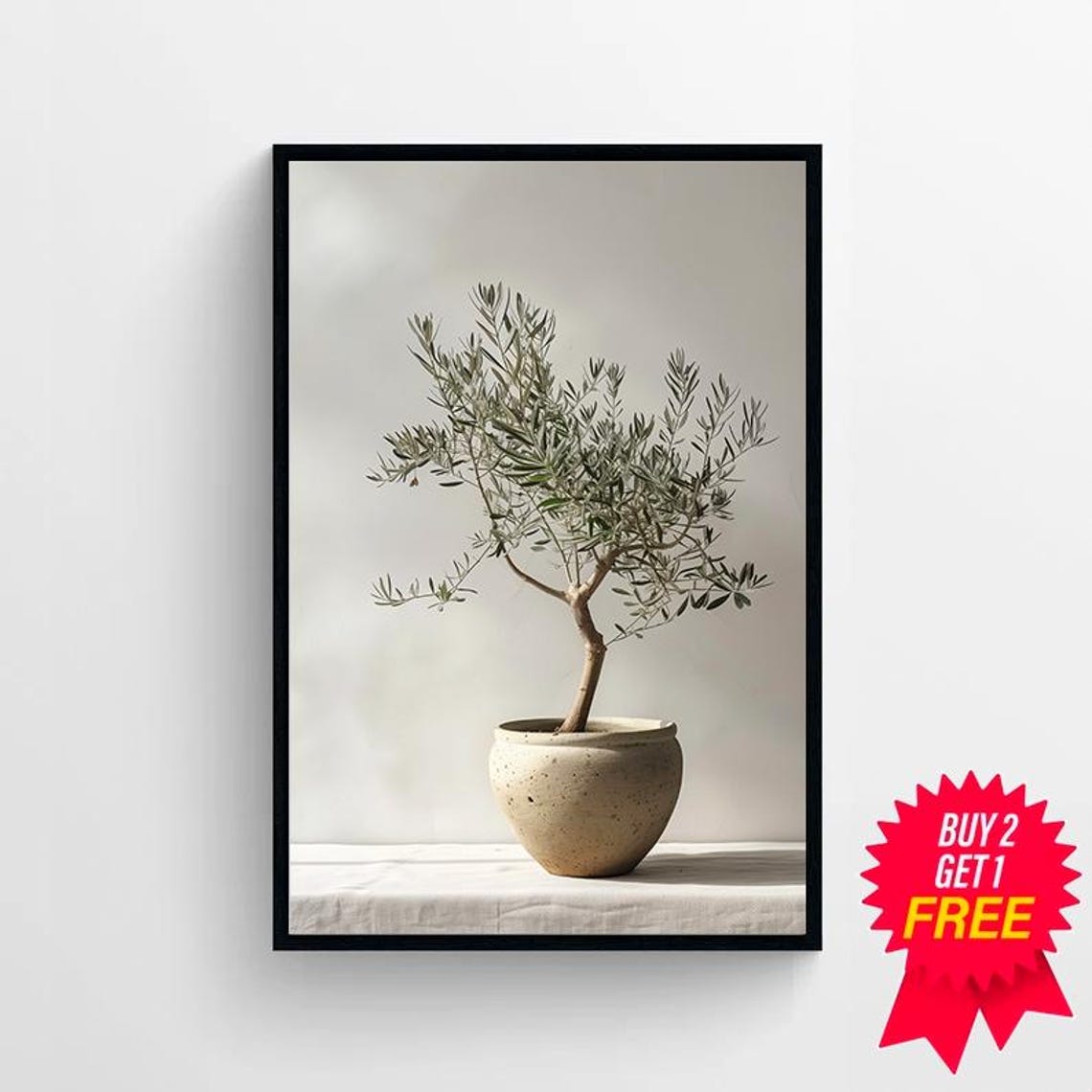 Olive Tree in a Speckled Ceramic Vessel Muted Botanical Art Poster - Image 4