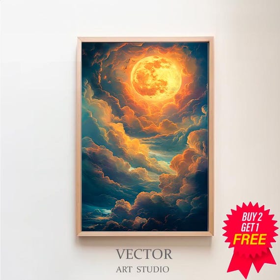 Celestial Moon Art Print Vintage Inspired Dark Academia Dark Cottagecore Night Sky Painting Enchanting Art