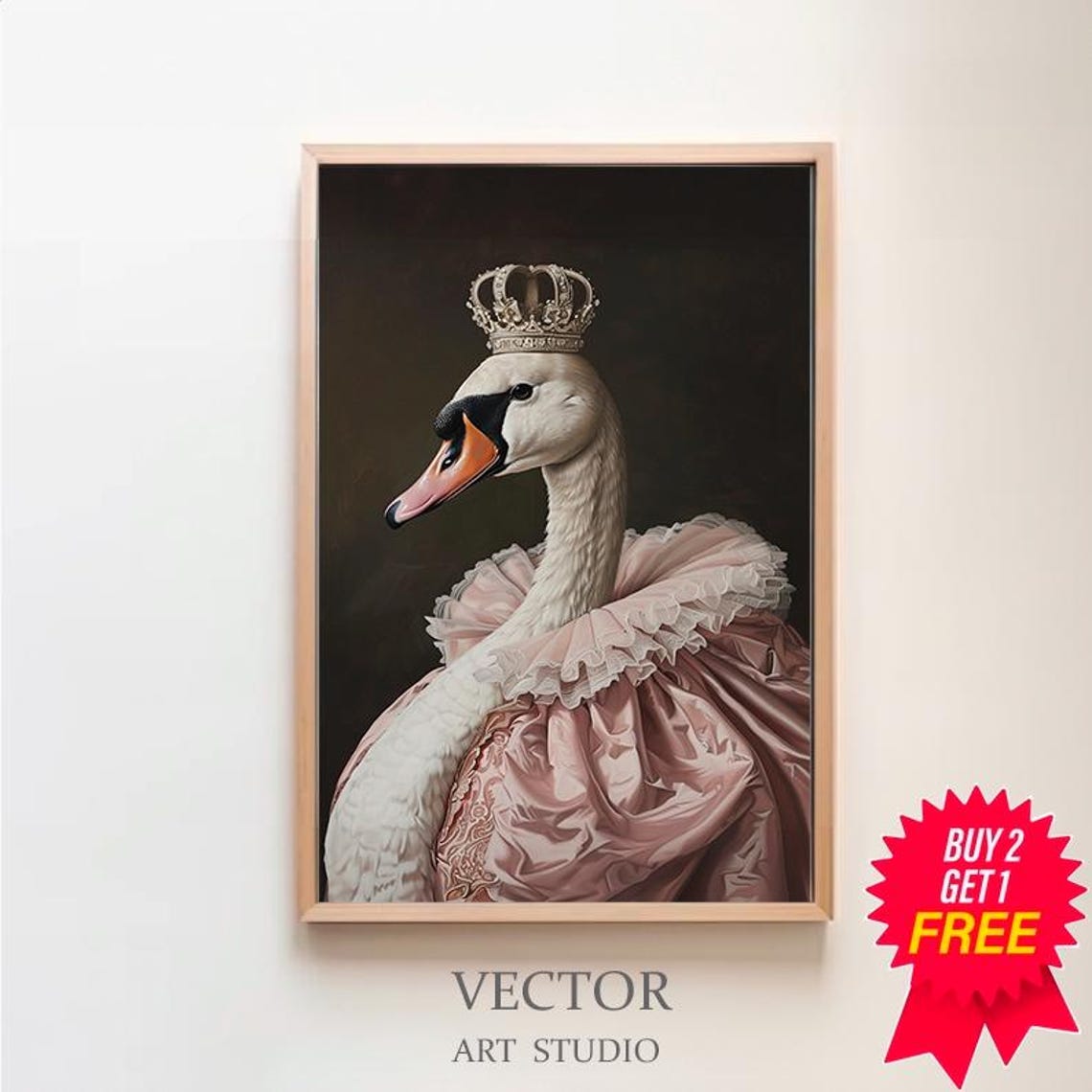 Elegant Crowned White Swan in Pink Gown Royal Portrait Animal Poster