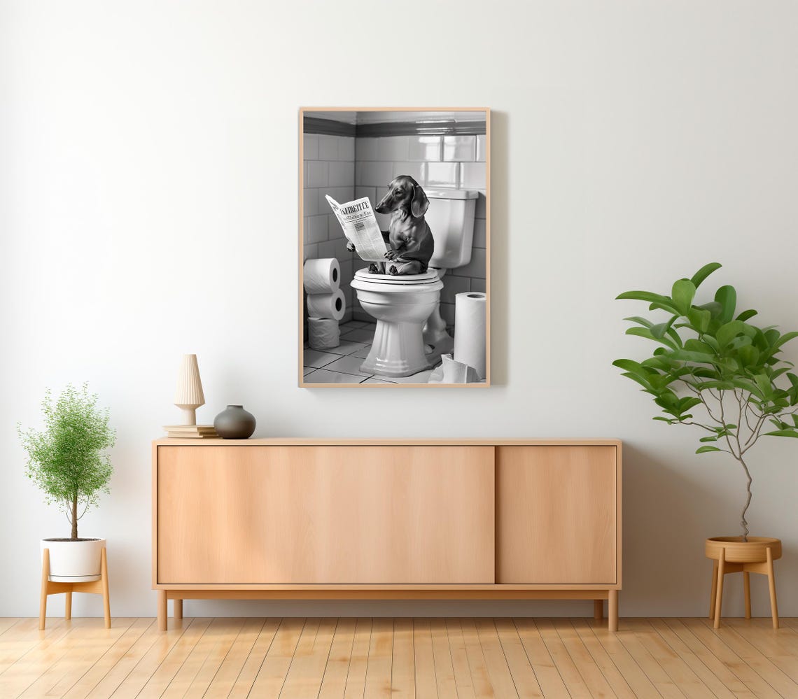 Dachshund Wall Art Funny Bathroom Decor Dachshund Dog In Toilet Animal In Toilet Dog Art Dachshund Gift Petshop Art - Image 2