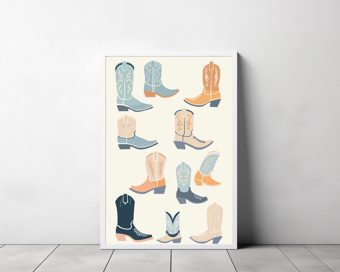 Blue Cowgirl Boots Set Print Preppy Wall Poster Cowgirl Trendy Wall Art Western Bedroom Decor Rodeo Cowgirl Print - Image 3
