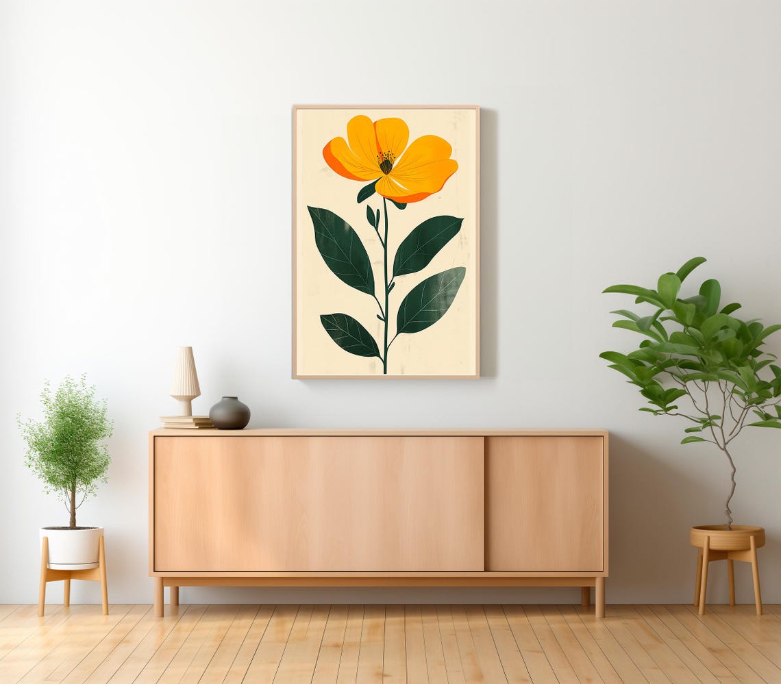 Yellow Buttercup Bloom on Cream Minimalist Floral Art Poster - Image 2