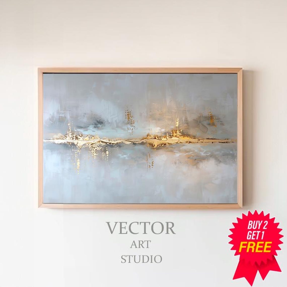 Minimalist Gold Horizon Abstract Painting Over Calm Water Poster