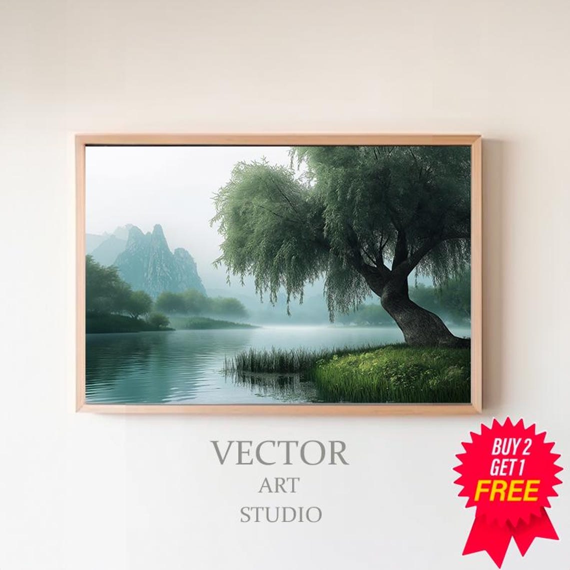 Weeping Willow Landscape Art Wall Decor Weeping Willow Tree Painting Tranquil Art Moody Rustic Landscape Art