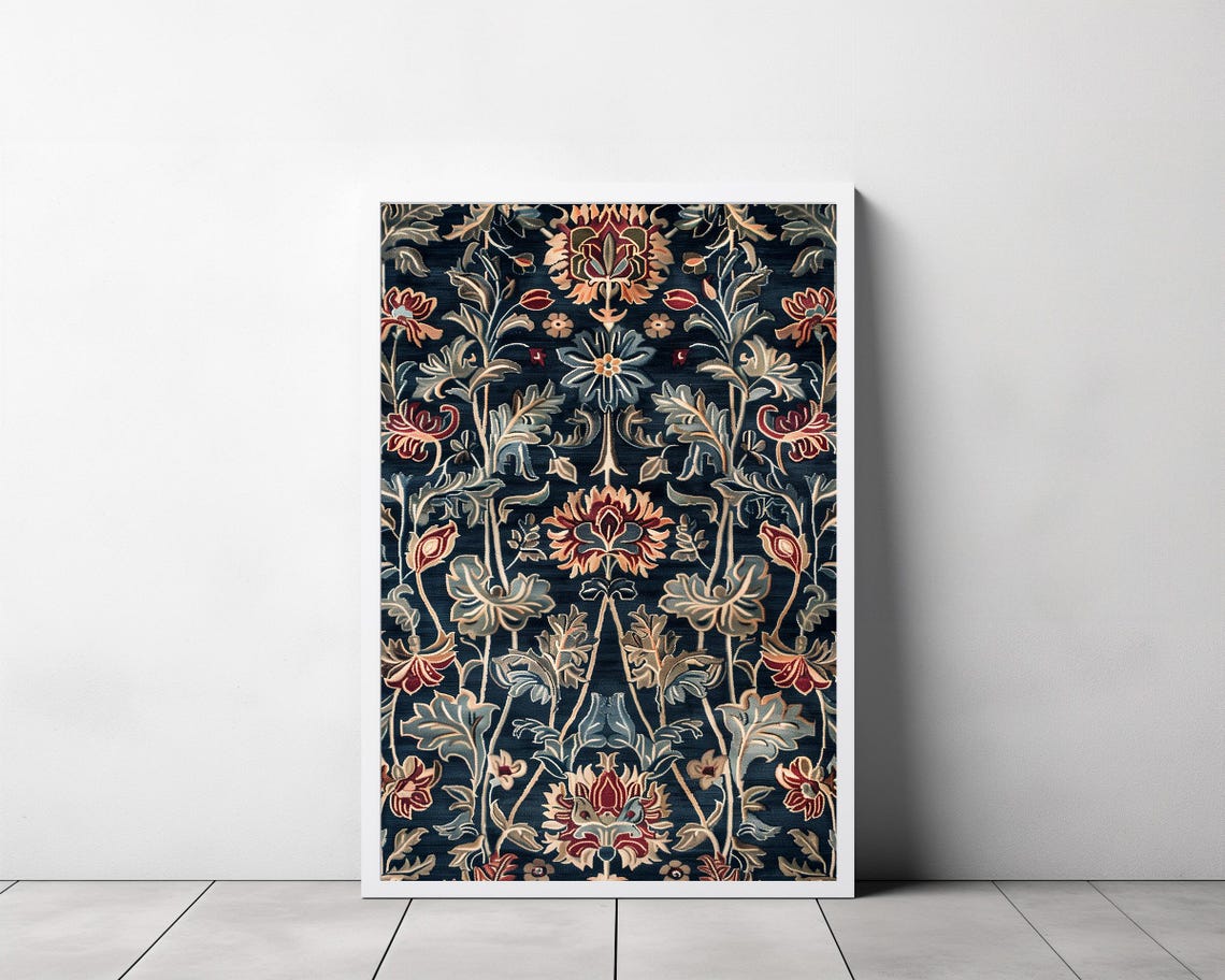 William Morris Style Navy Botanical Tapestry Floral Art Poster - Image 3