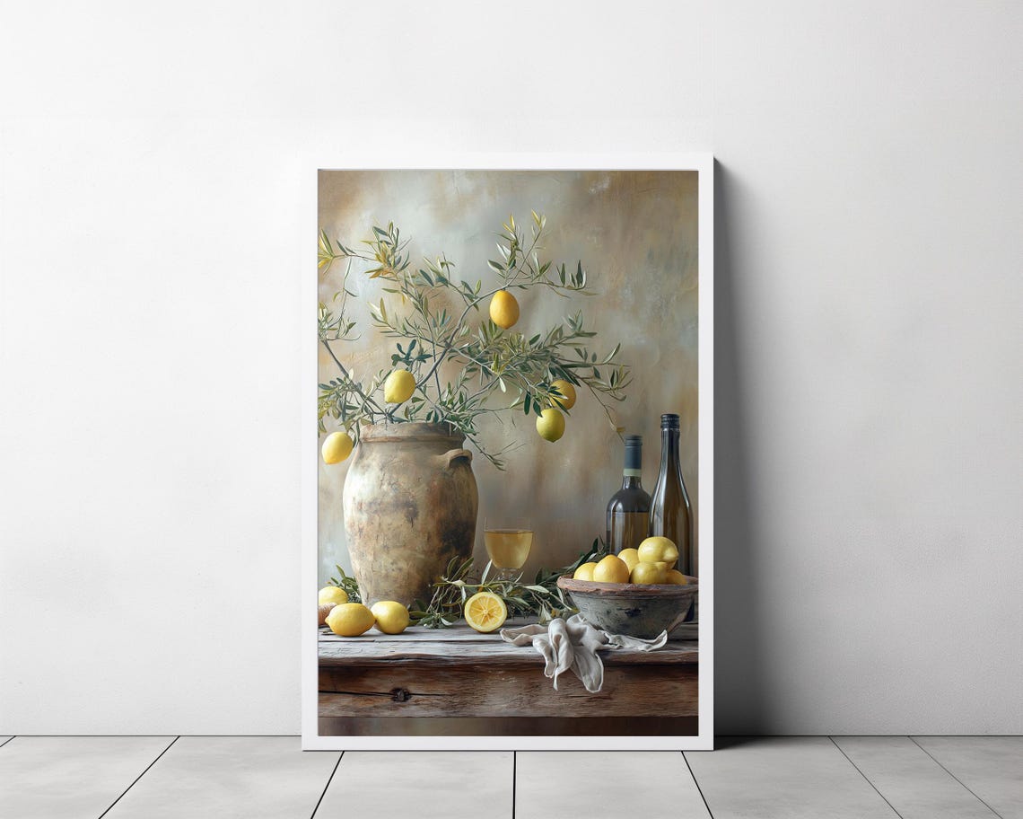 Lemon Branches in Clay Urn Mediterranean Still Life Kitchen Art Print - Image 3