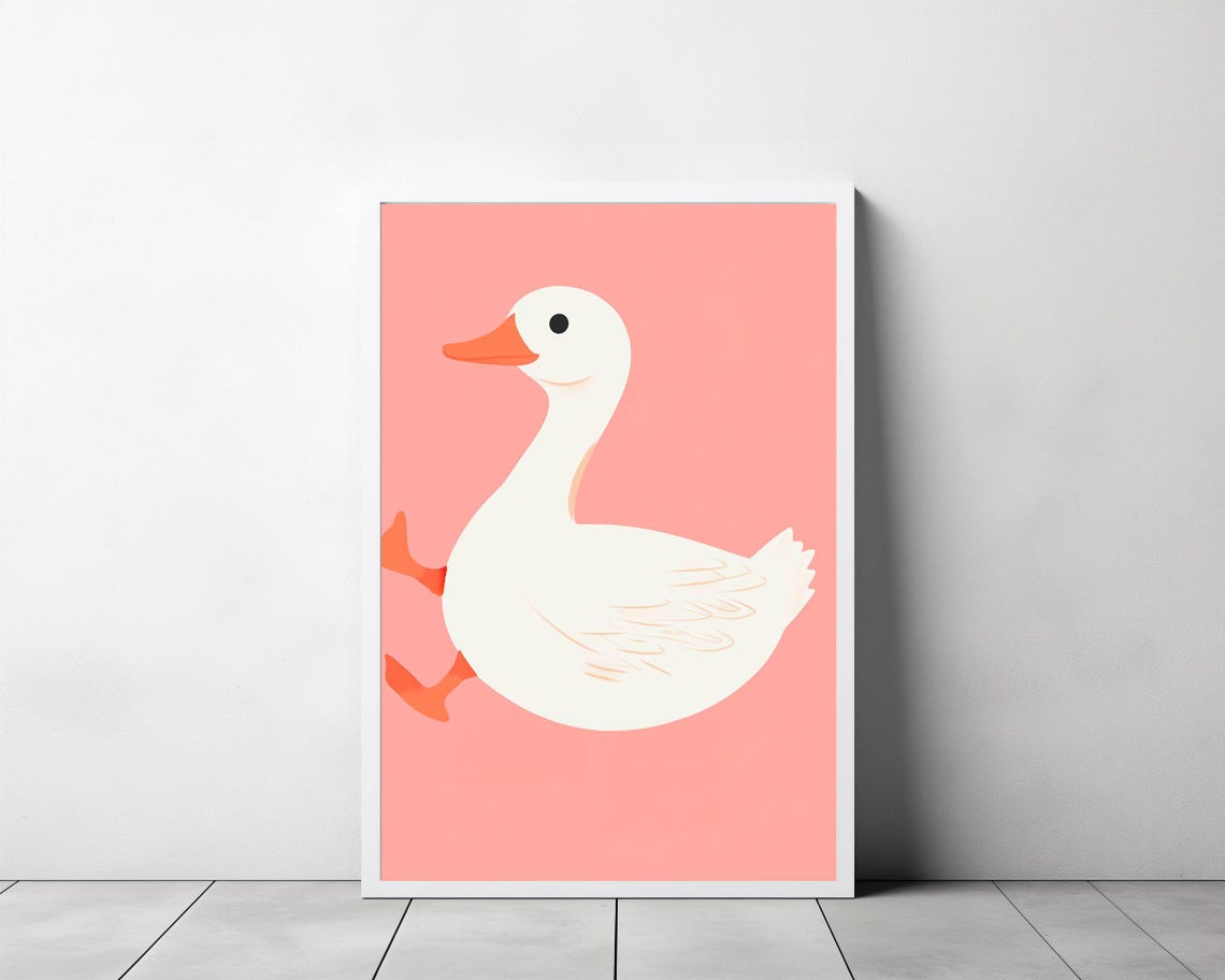 Silly Chubby Goose on a Coral Pink Minimalist Nursery Art Poster - Image 3