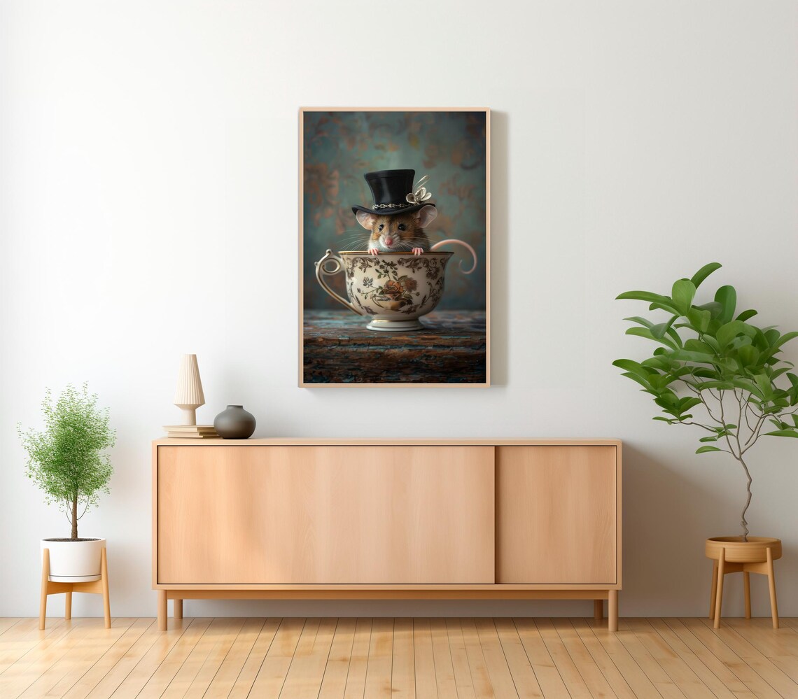 Mouse in a Tea Cup, Whimsical Kitchen Art Print - Image 2