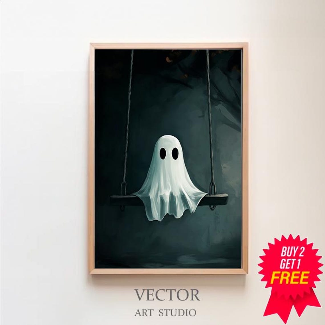 Cute Sheet Ghost Sitting Alone on a Swing in the Dark Poster