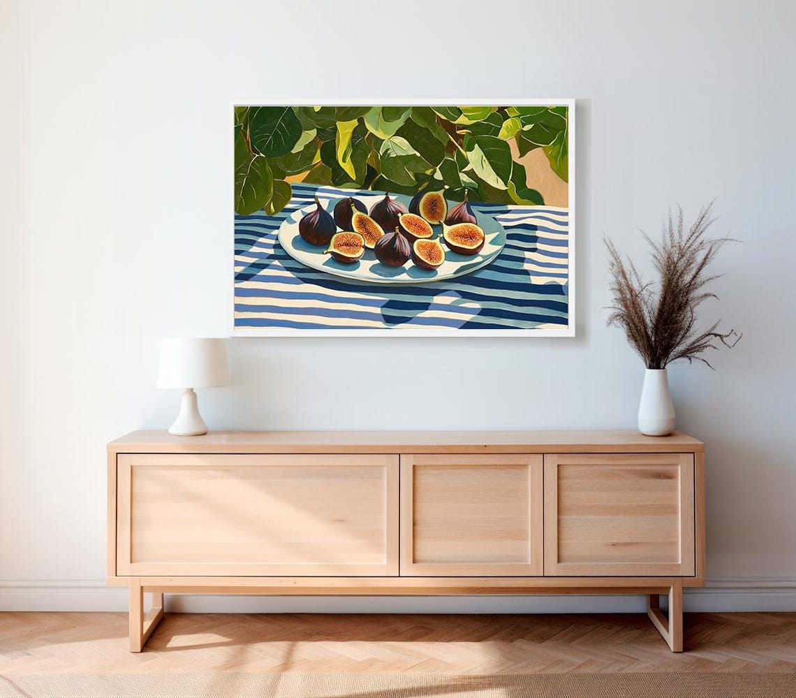 Fresh Figs on Plate Under Fig Tree Mediterranean Still Life Print - Image 2