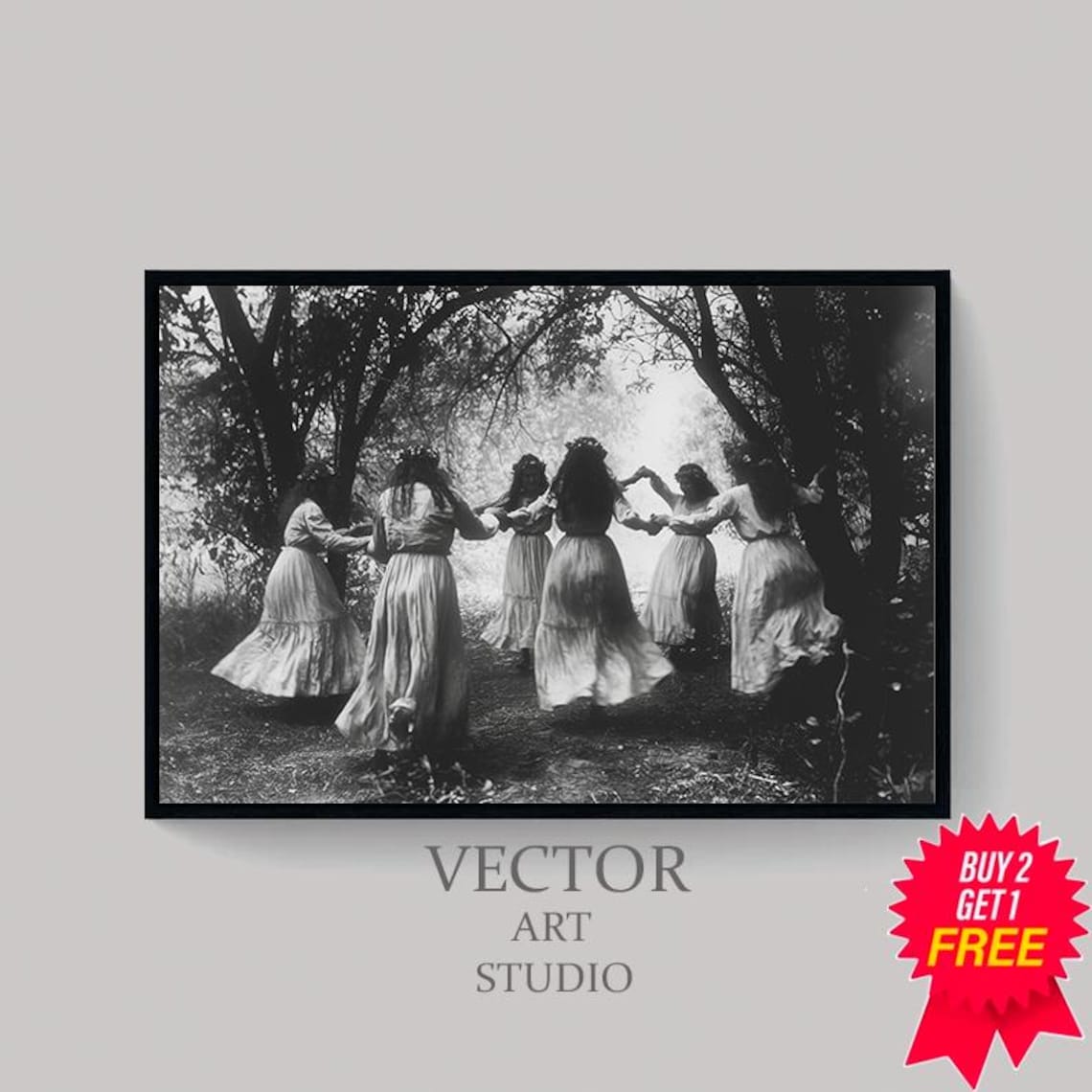 Women Dancing in a Circle in Forest Vintage Photo Gothic Poster - Image 4