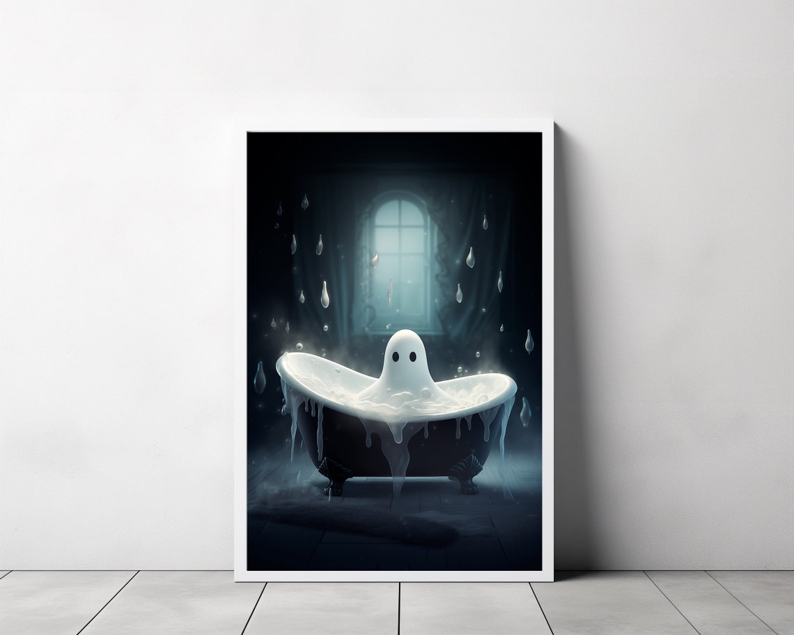 Ghost Taking a Bubble Bath in Dark Victorian Bathroom Poster - Image 3
