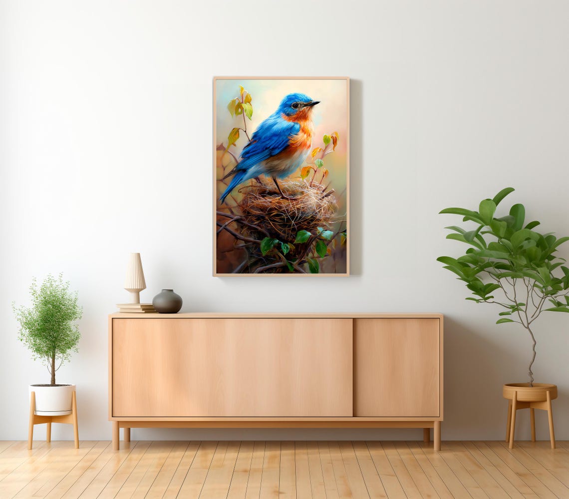 Eastern Bluebird Perched On Nest Watercolor Bird Artwork Poster - Image 2