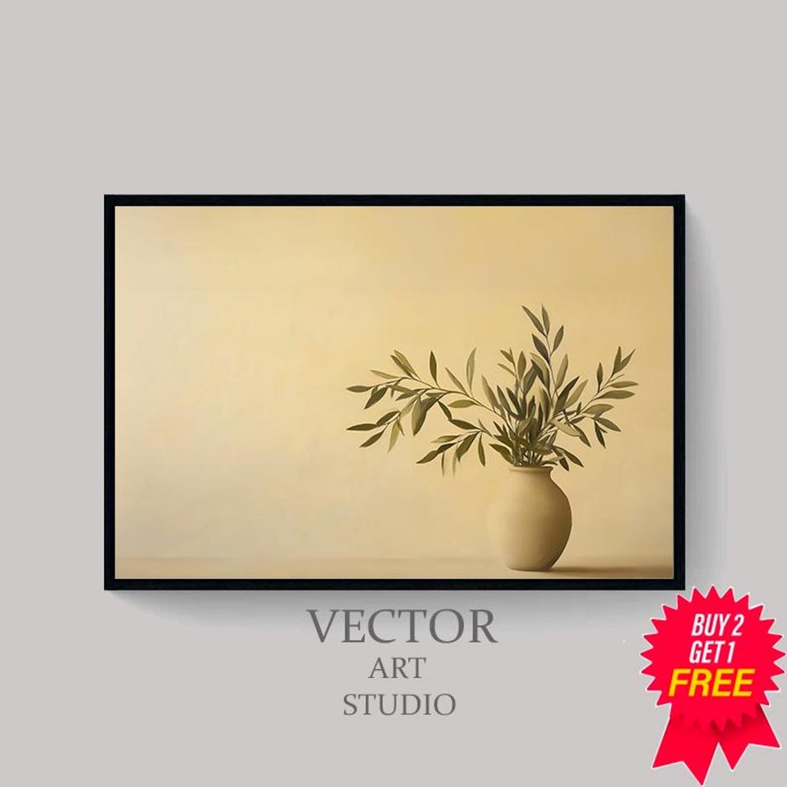 Small Beige Vase With Olive Sprigs In Minimal Neutral Style Poster - Image 4