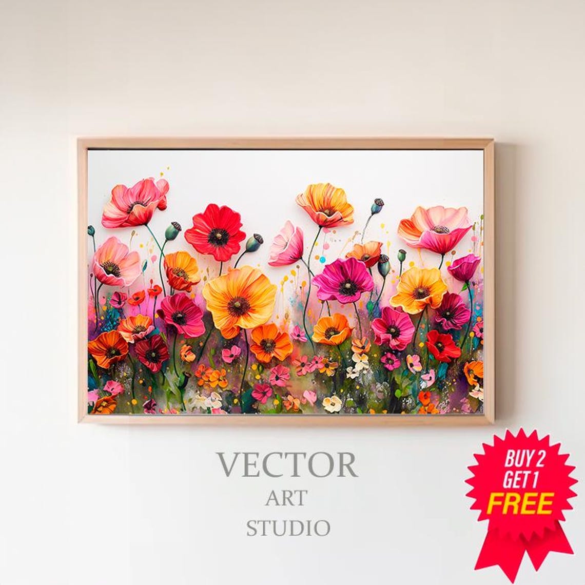 Colorful Poppy Garden Bright Abstract Modern Floral Art Poster