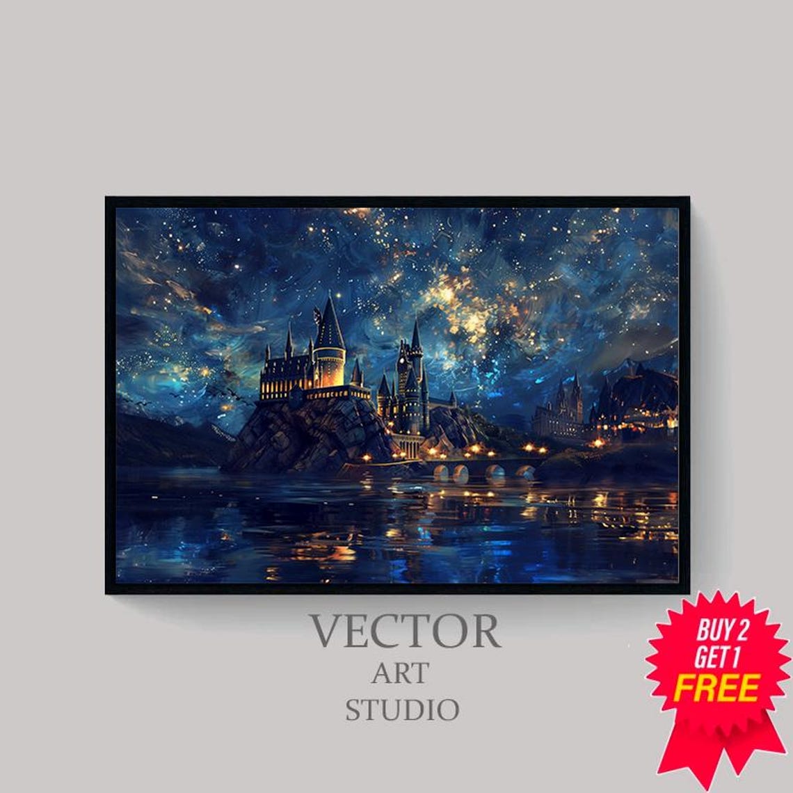 Wizarding Inspired Poster Vintage Wizard School Wizard World Van Gogh Painting Vintage Castle Decor Wall Art - Image 4