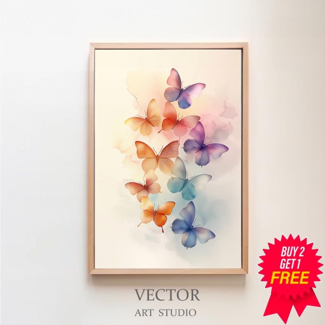 Pastel Butterfly Watercolor Art Print, Tween Room Decor