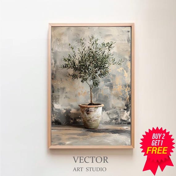 Olive Tree In Vessel Painting Art Muted Toned Art