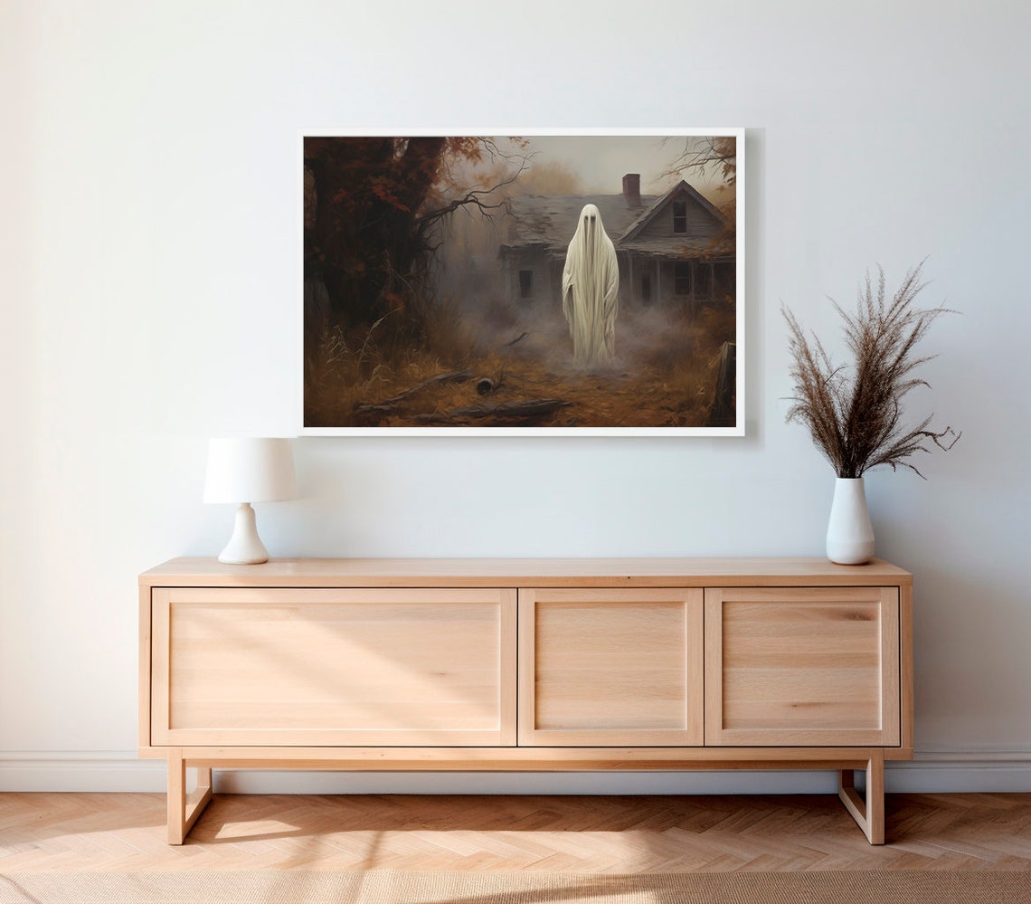 Ghost by Abandoned Farmhouse Foggy Fall Haunted Field Poster - Image 2
