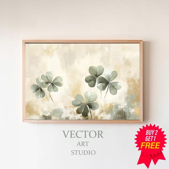Shamrock Rustic Painting Frame Tv Art St Patricks Day Decor Clover Print Moody Vintage Print Green Lg Gallery Tv