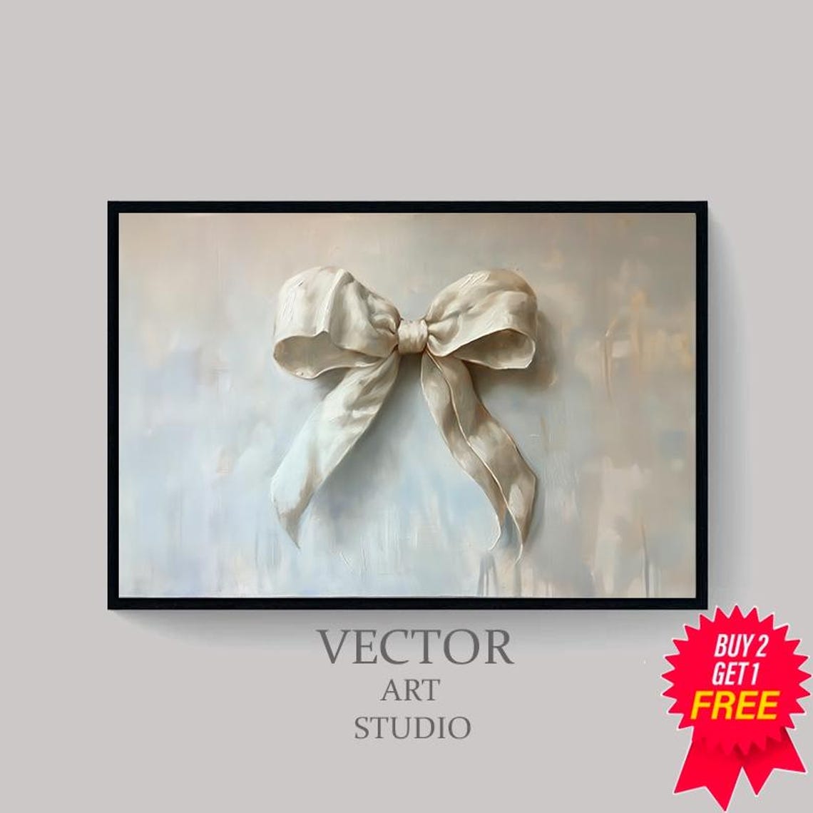White Silk Bow on a Soft Neutral Ground Nursery Baby Room Art Poster - Image 4