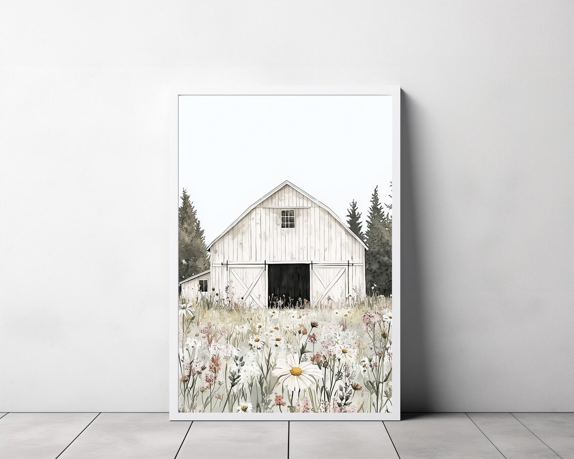 Rustic White Barn Art Print, Farmhouse Countryside - Image 3
