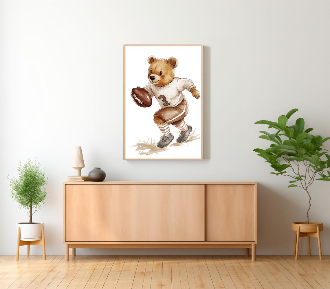 Teddy Bear Football Player in a Vintage Number 3 Jersey Poster - Image 2