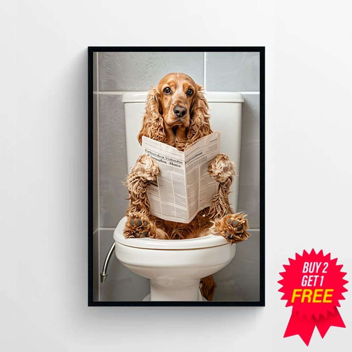 Cocker Spaniel In Toilet Bathroom Humor Art Print - Image 4