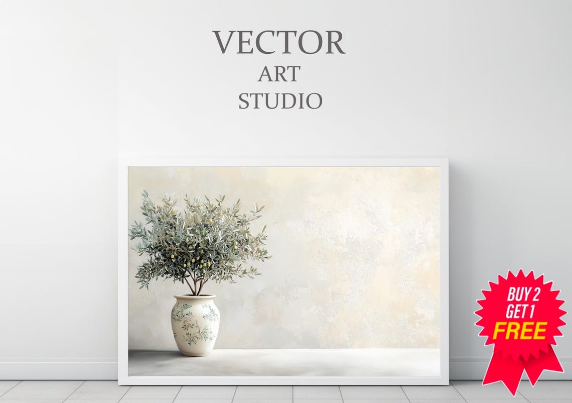 Olive Tree Painting Tv Art Pottery Still Life Painting Neutral Modern Organic Art For Tv - Image 3
