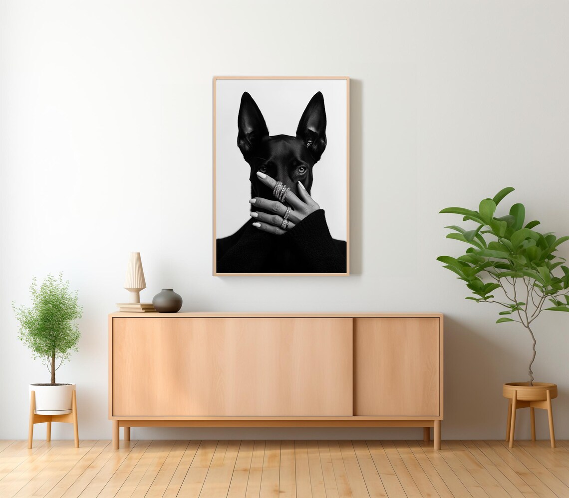 Doberman Pinscher Black And White Fashion Art Print - Image 2