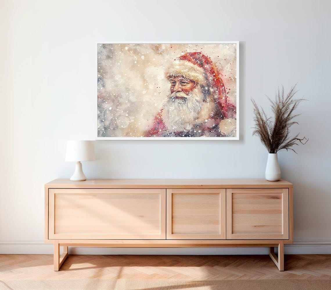 Jolly Santa Claus in Snowfall Watercolor Christmas Portrait Poster - Image 2