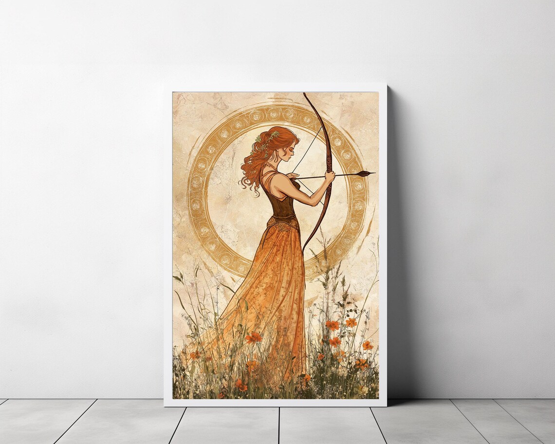 Artemis Greek Goddess Archer Art Nouveau Style Wildflower Poster - Image 3