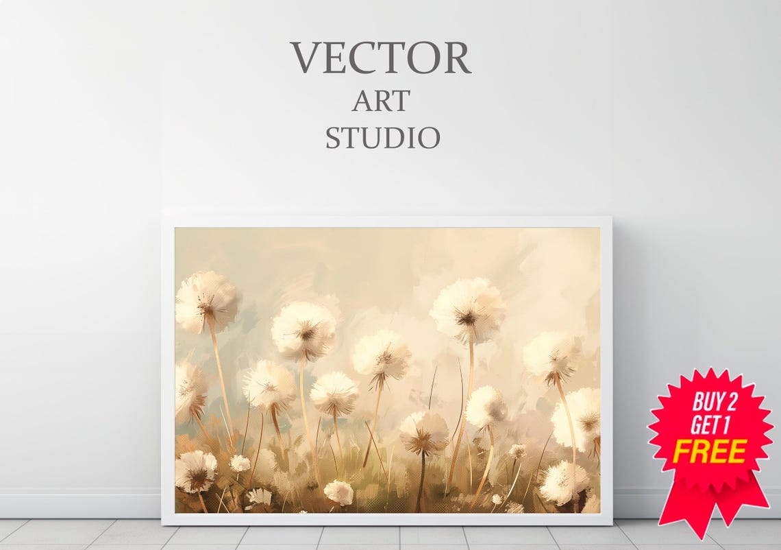 Delicate Cream Dandelion Puffs in Soft Neutral Meadow Poster - Image 3