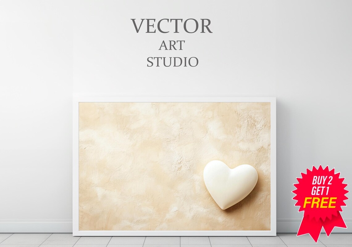Valentine Abstract Heart, Minimalist Neutral Art - Image 3
