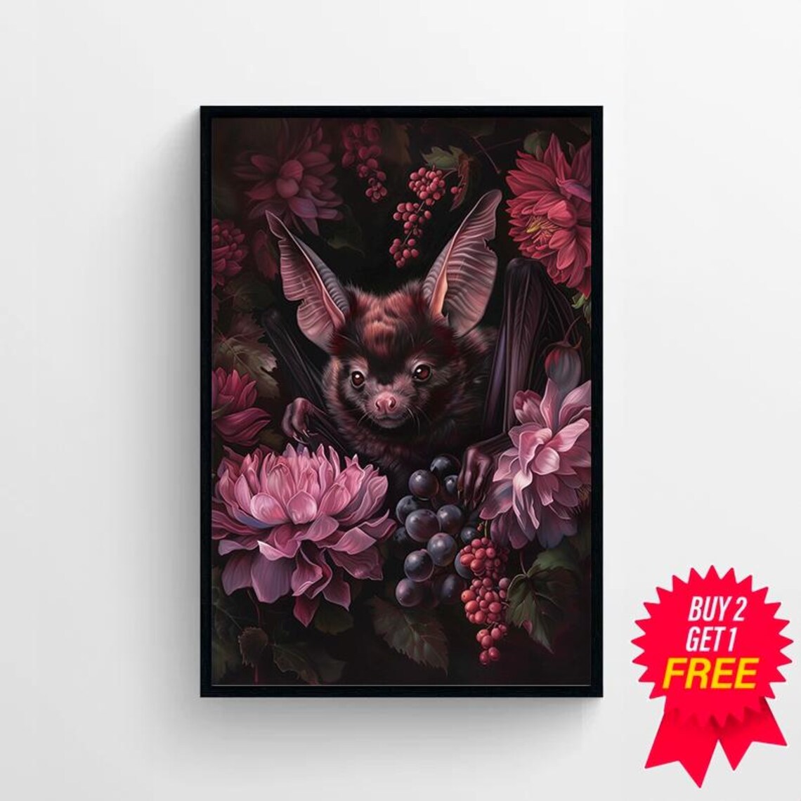 Fruit Bat Dark Cottagecore Goth, Vintage Art Print - Image 4