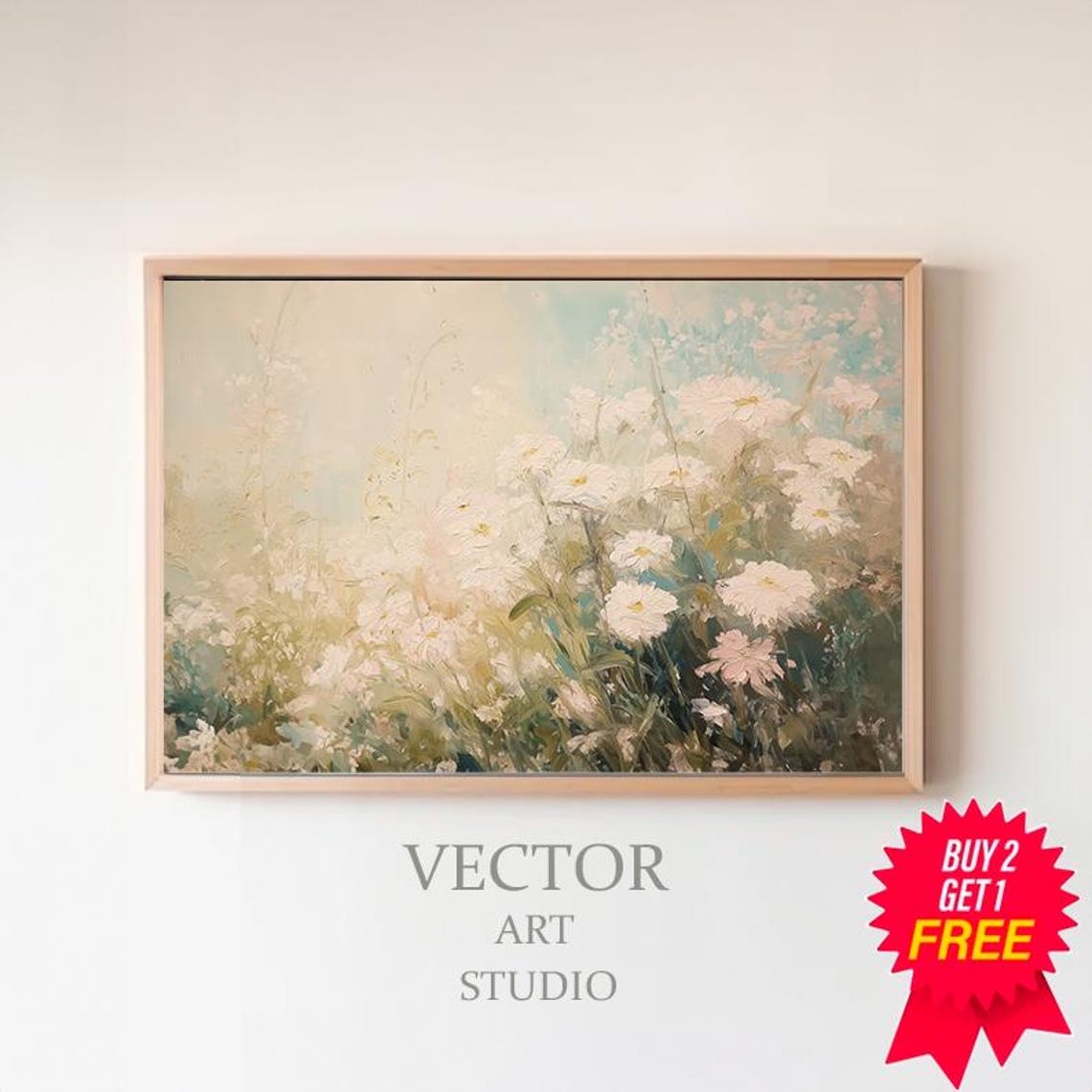 Soft Pastel Spring Wildflowers in Dreamy Impressionist Style Poster