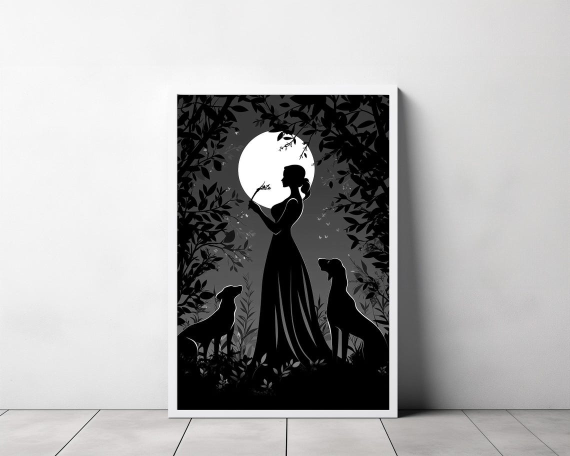 Hecate Moon Goddess Black Silhouette Full Moon Night Forest Poster - Image 3